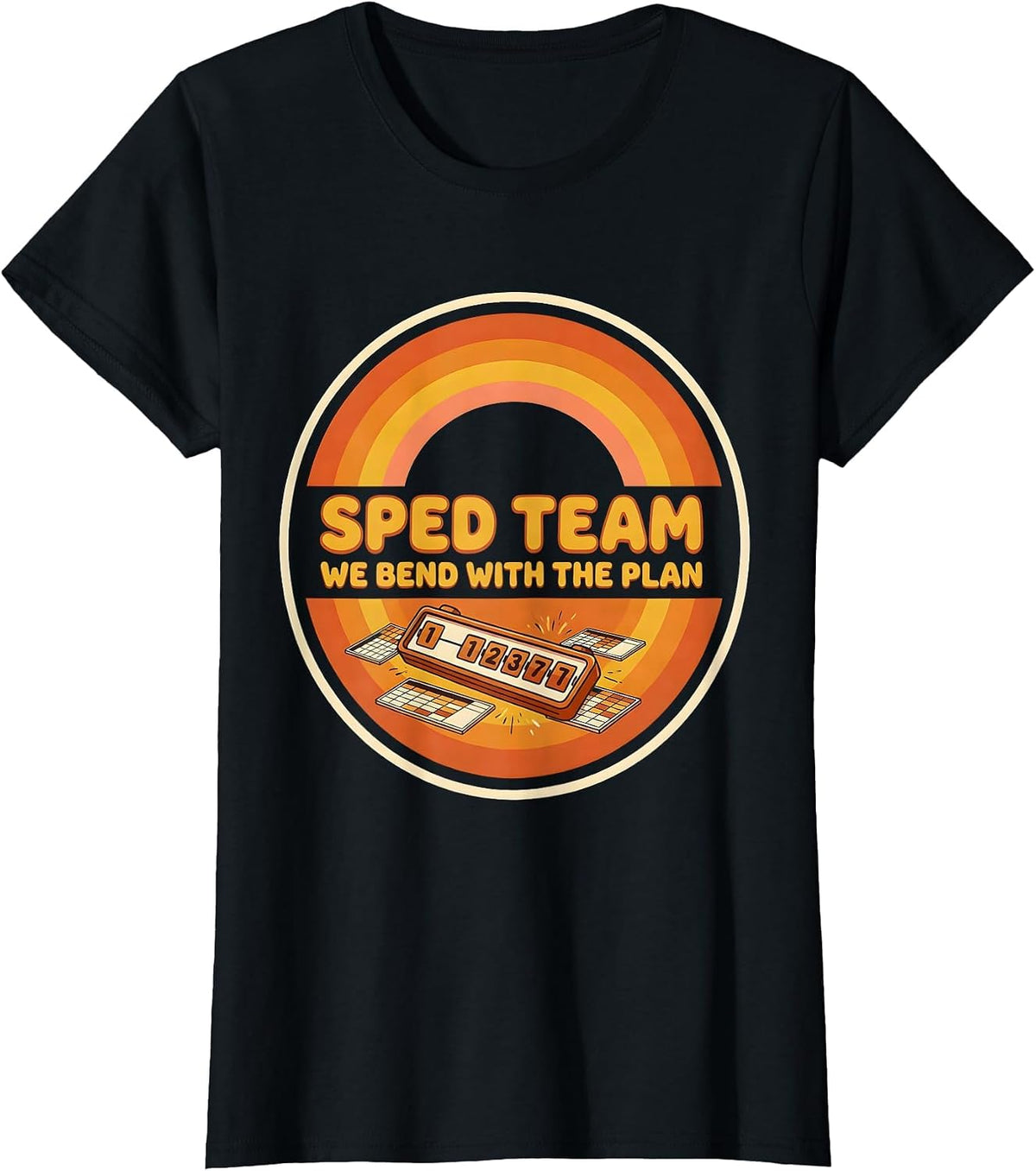 SPED Team We Bend With The Plan Retro 70s Teacher Humor T-Shirt - Black