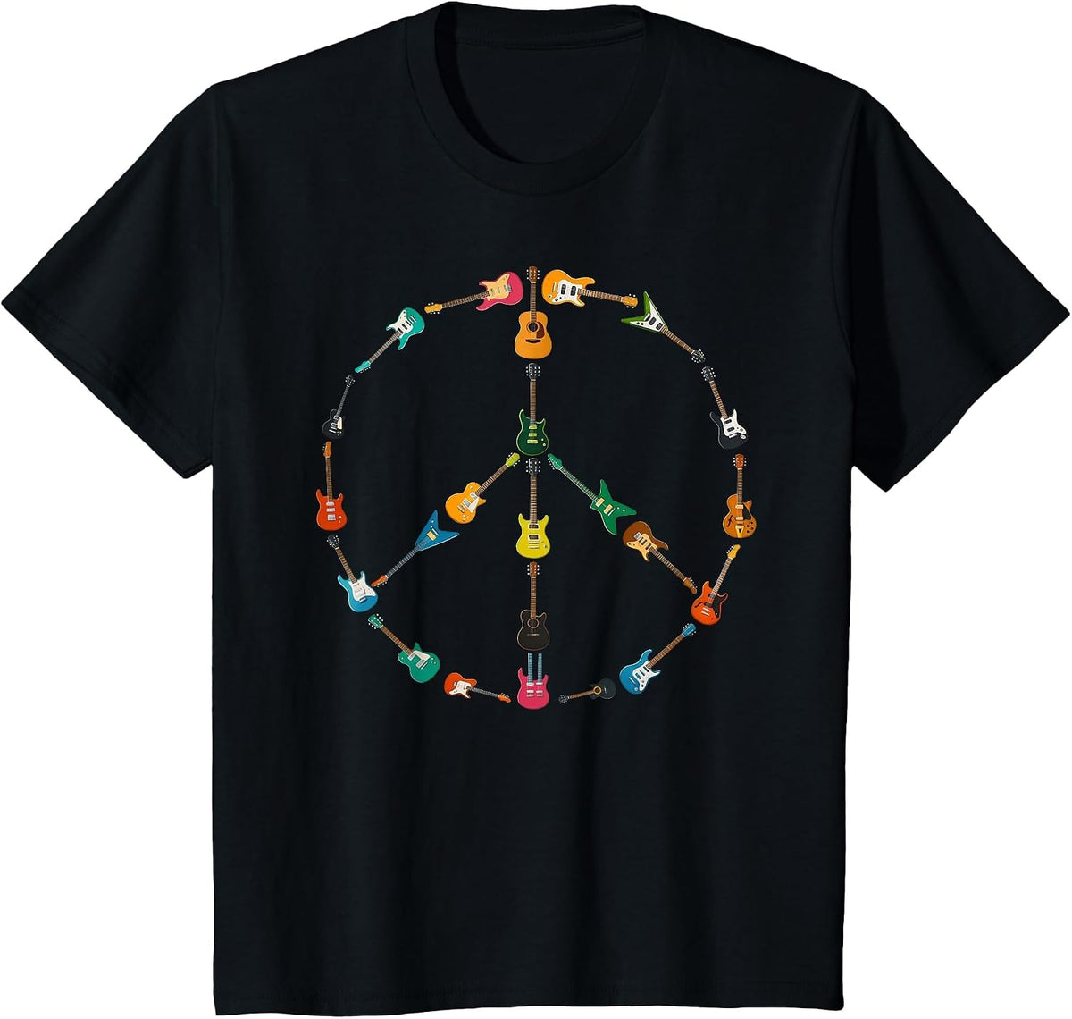 Peace Sign Made of Guitars Music Rock Hippie Men Women Retro T-Shirt - Black