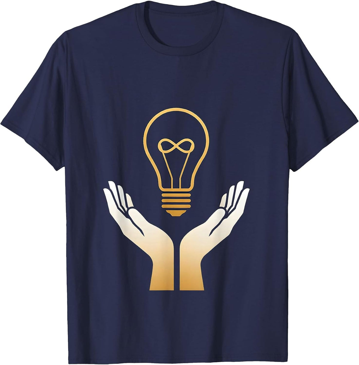 Autism Awareness Illuminated Light Bulb Hands Design T-Shirt - Navy Blue