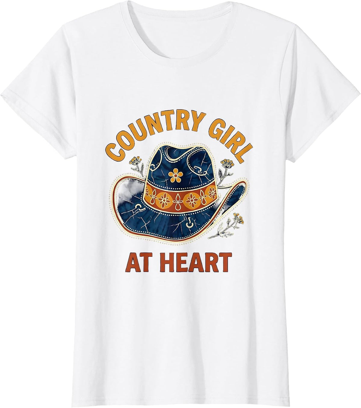 Country Girl At Heart Cowgirl Design T-Shirt - White