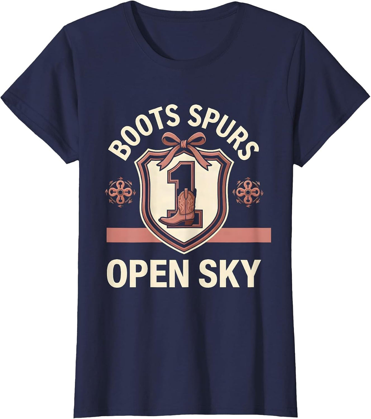 Women's Boots Spurs Open Sky Western Graphic Design T-Shirt - Navy Blue