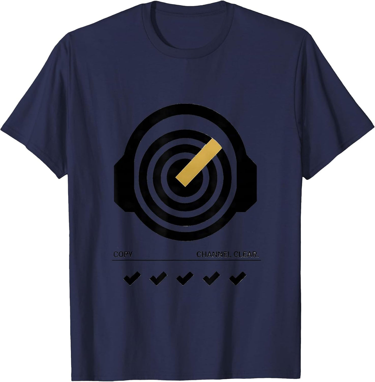 Copy Channel Clear Geometric Thin Gold Line 911 Dispatcher T-Shirt - Navy Blue