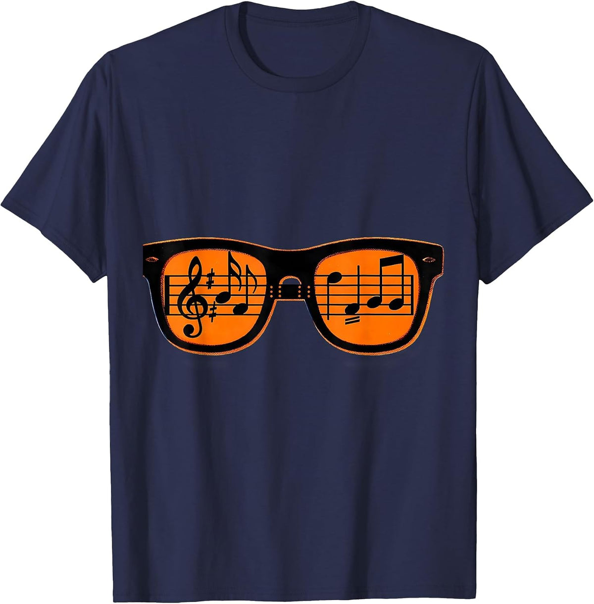Men's Music Notes Spectacles Risograph Humor Musician Gift T-Shirt - Navy Blue