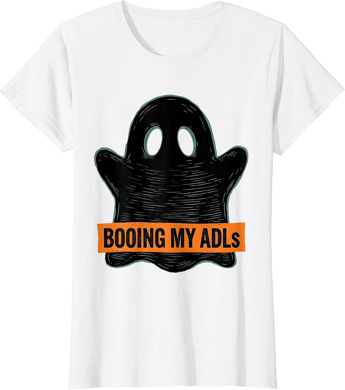 Women's Booing My ADLs Funny Occupational Therapy Halloween Work T-Shirt - White