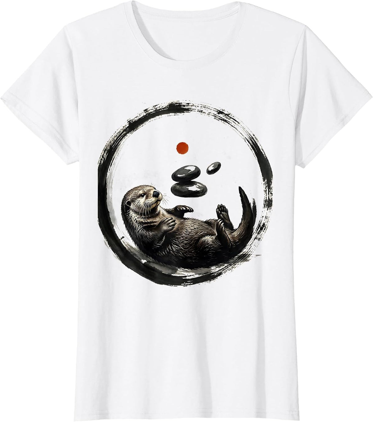 Sea Otter Juggling River Stones Graphic Tee T-Shirt - White