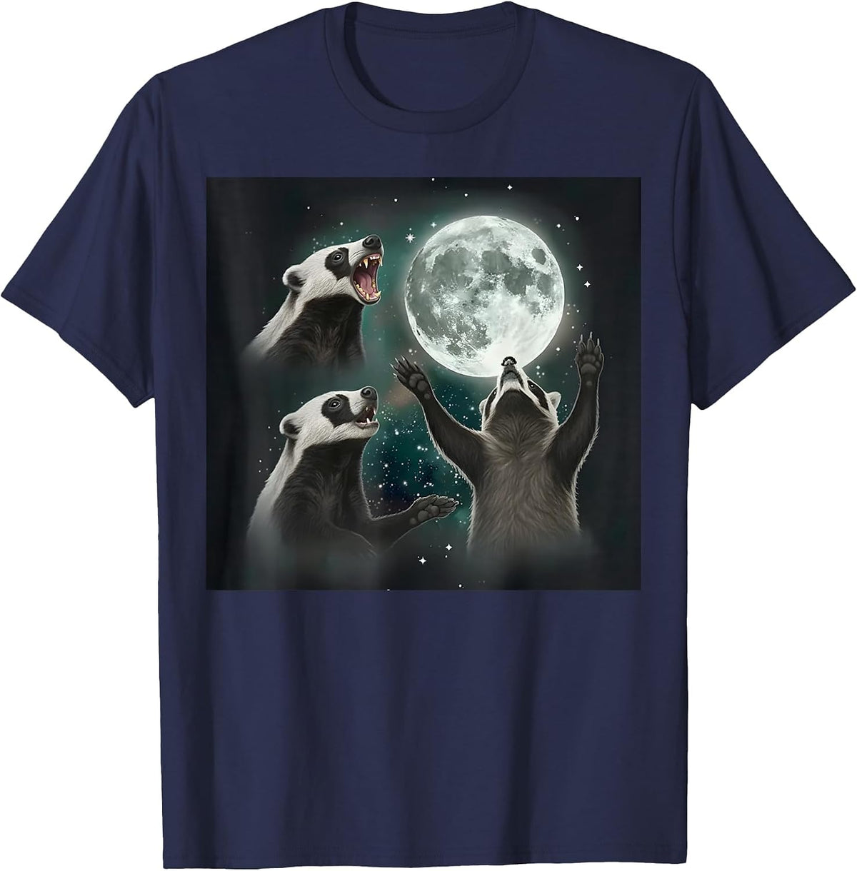Three Honey Badger Howling At Moon Funny Weird T-Shirt - Navy Blue