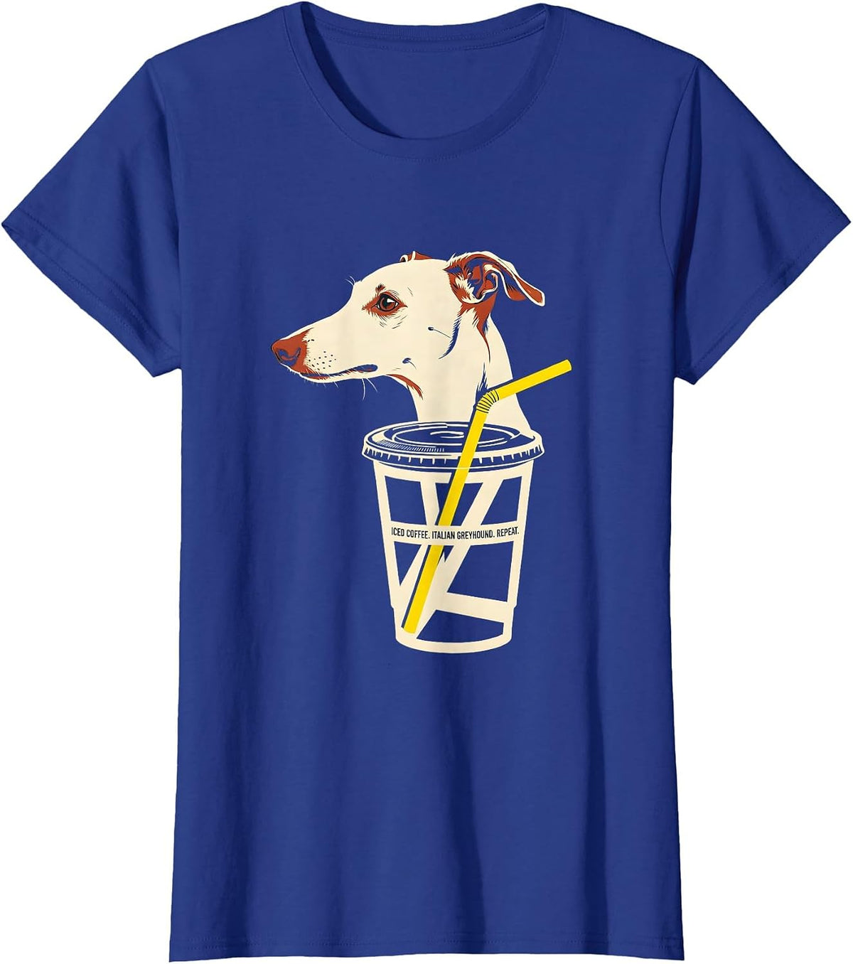 Women's Iced Coffee Italian Greyhound Repeat Dog Lover Humor T-Shirt - Royal Blue