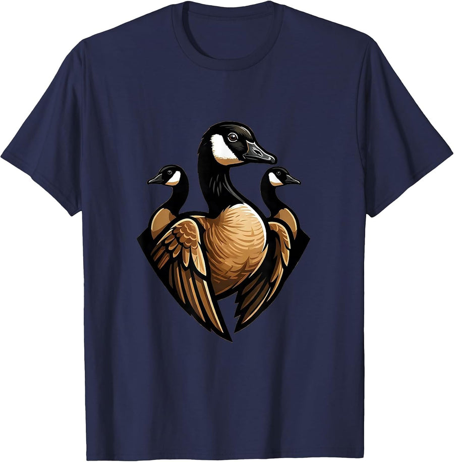 Geese V Formation Flight Hunting Graphic T-Shirt - Navy Blue