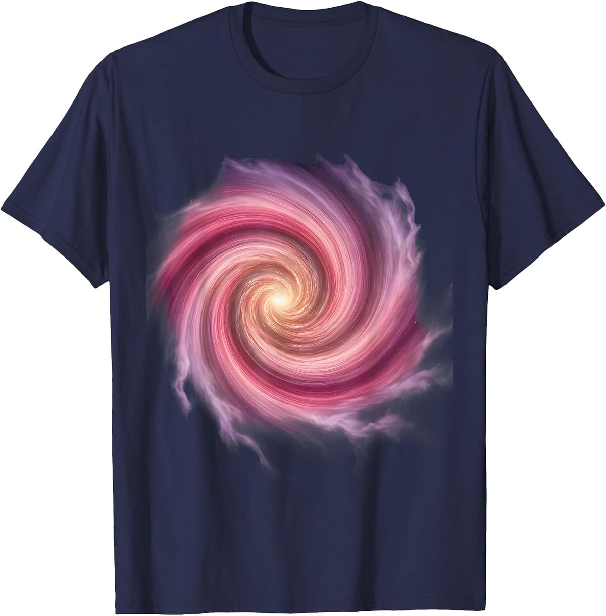 Men's Pink Spiral Galaxy Swirling Stardust Cloud Design T-Shirt - Navy Blue
