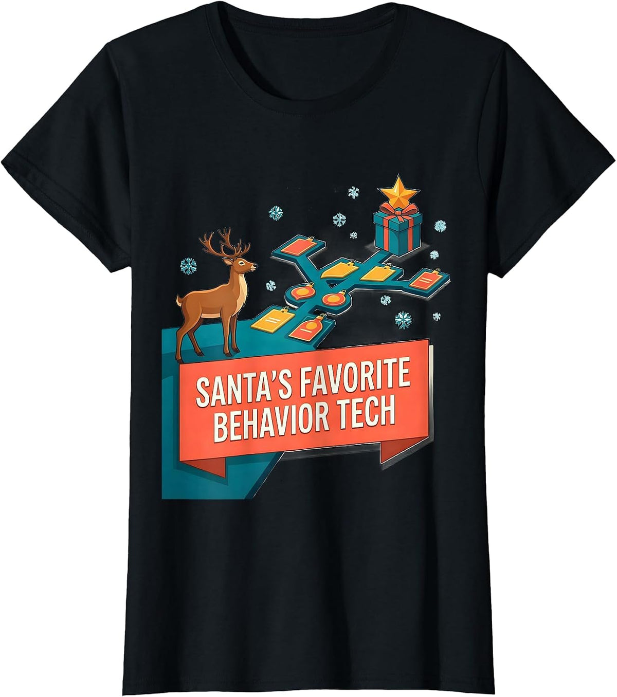 Women's Santa's Favorite Behavior Tech Groovy Occupational Therapy T-Shirt - Black
