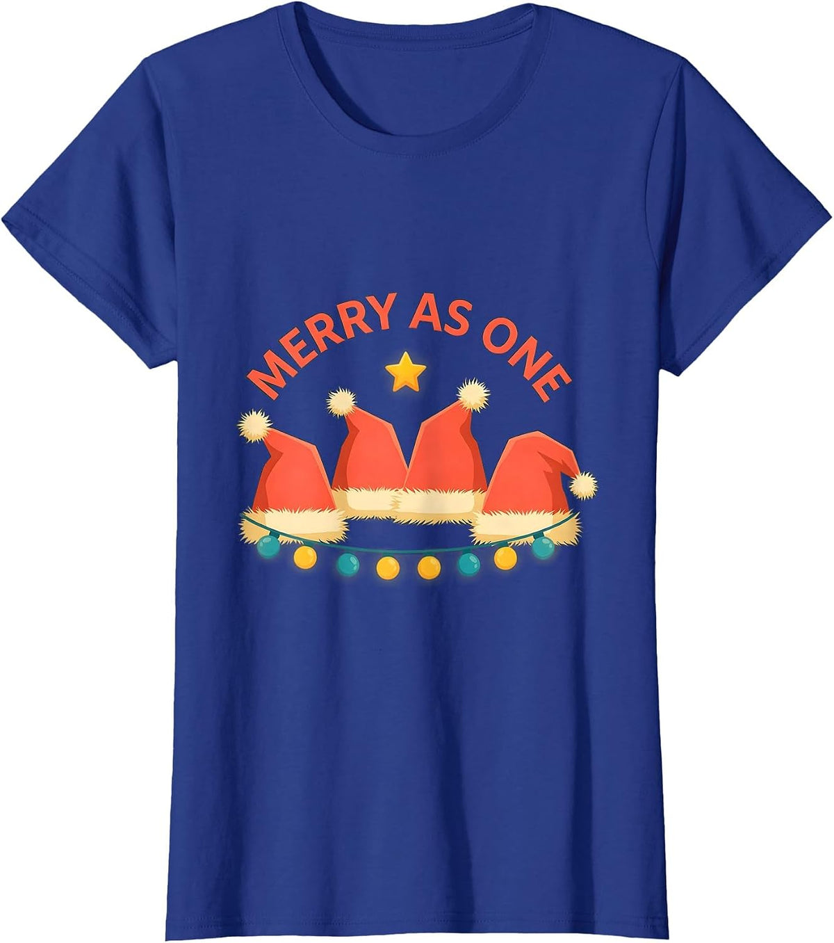 Women's Merry as One Festive Santa Hat Family Matching Christmas T-Shirt - Royal Blue