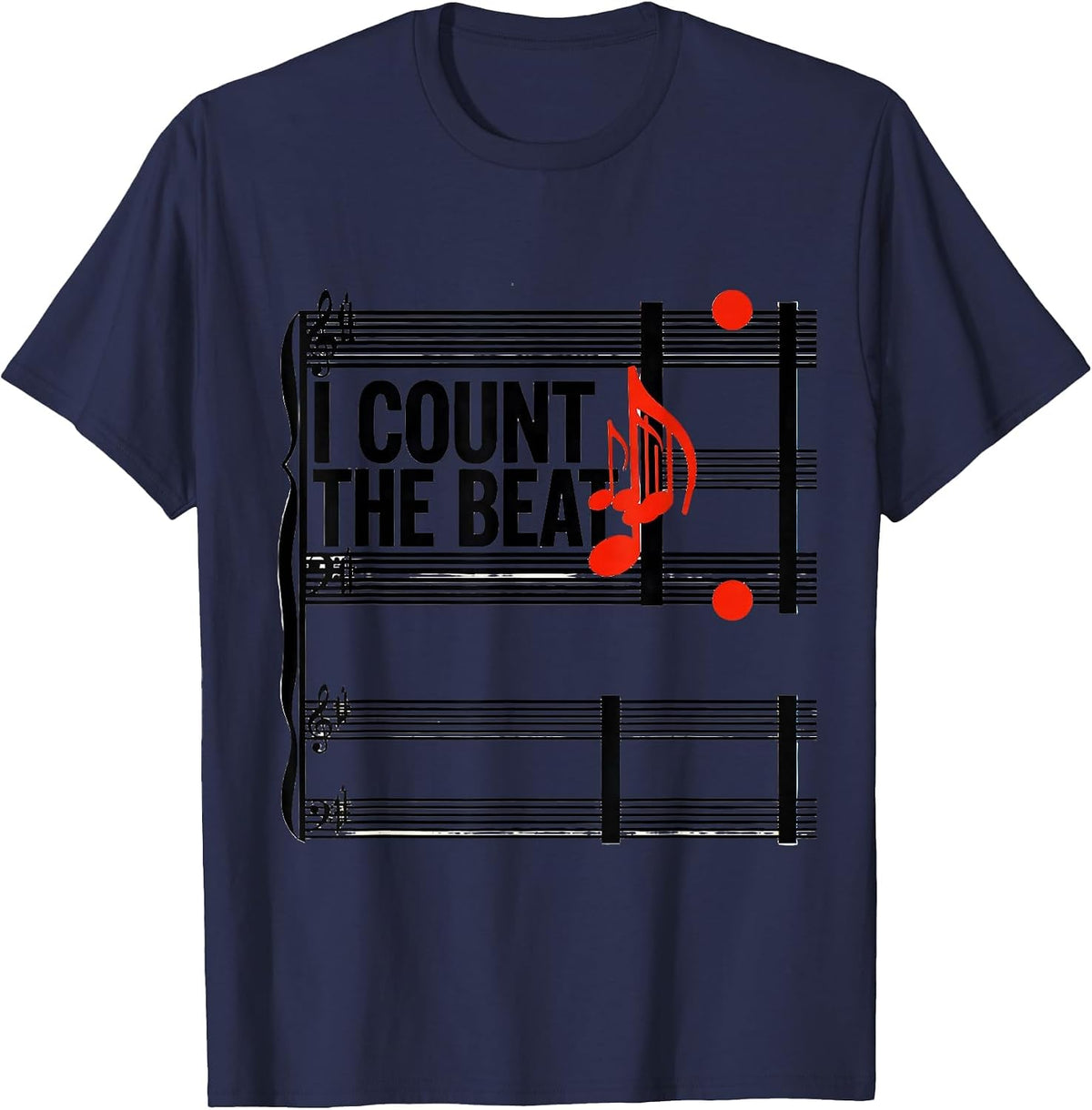 Men's I Count The Beat Geometric Musician Humor Gift For Music T-Shirt - Navy Blue