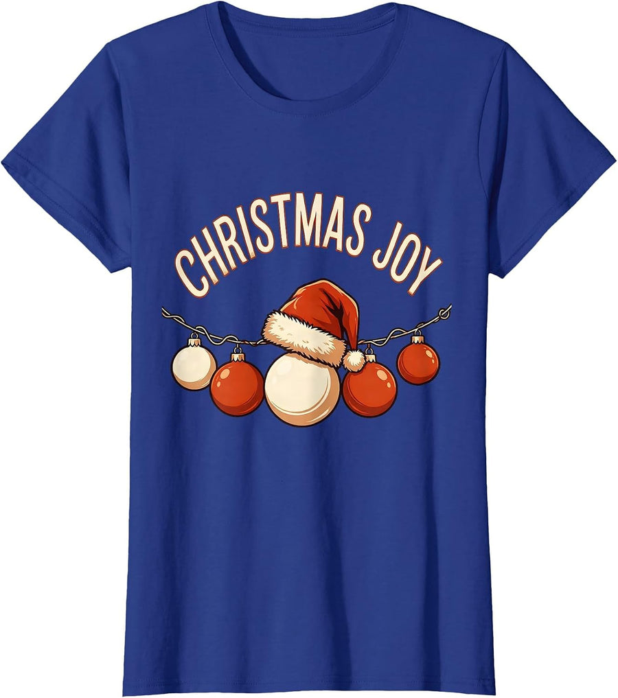 Women's Christmas Joy Festive Santa Hat Lights Family Matching T-Shirt - Royal Blue