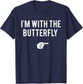 I'm with Butterfly Halloween Costume Party Matching Couple T-Shirt - Navy Blue