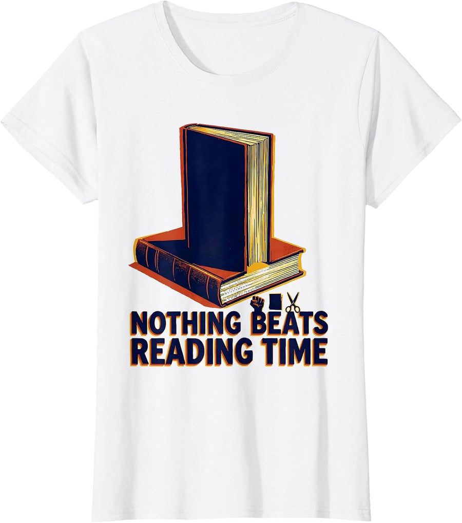 Women's Nothing Beats Reading Time Funny Book Lover Back To School T-Shirt - White
