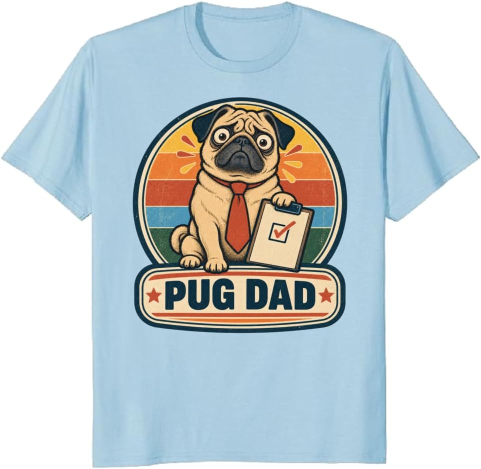 Pug Dad T-Shirt Ukiyo-e Graffiti Wrinkled Portrait Graphic Tee - S6