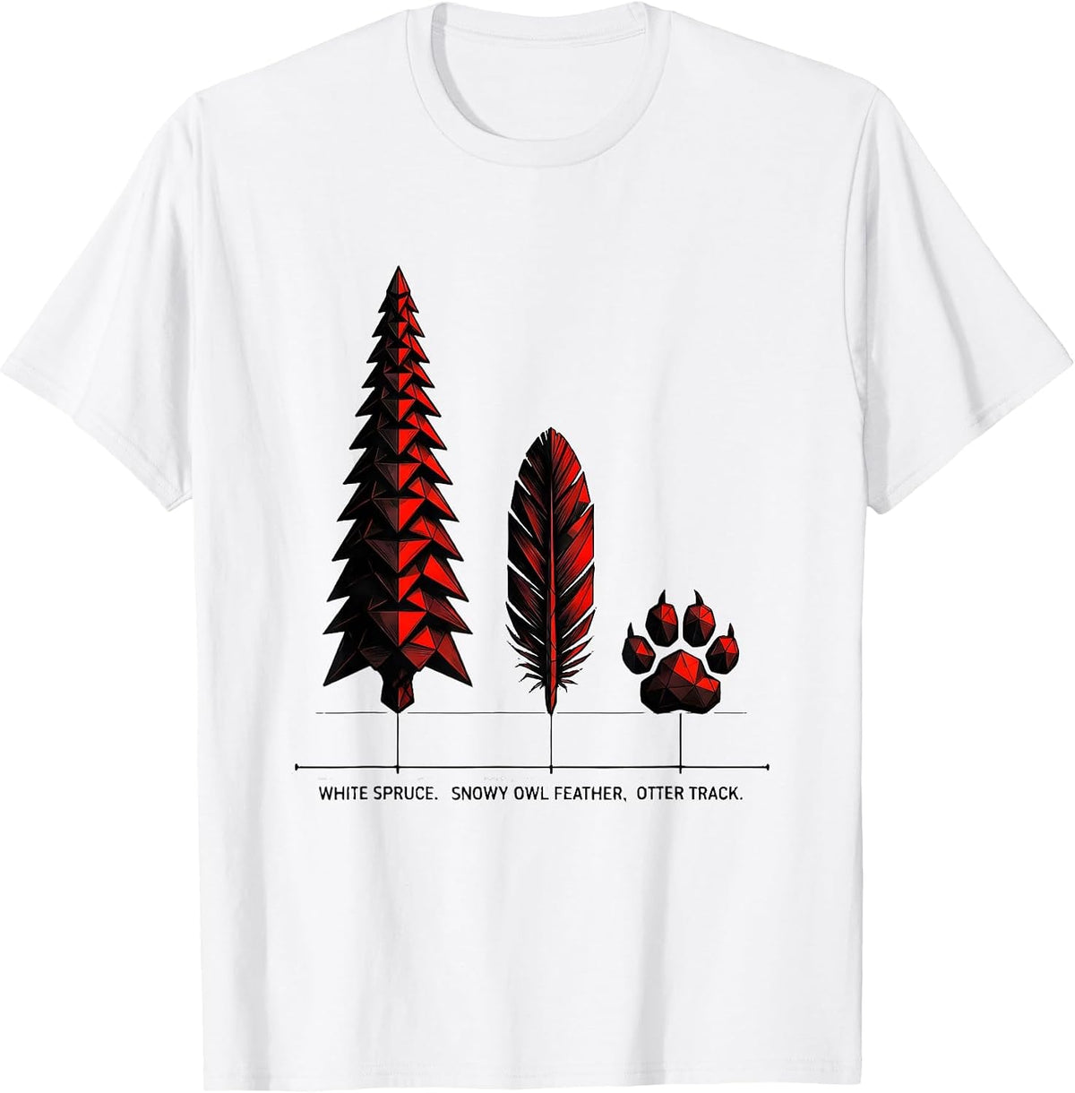 Men's White Spruce Snowy Owl Feather Otter Track Vintage Forest T-Shirt - White