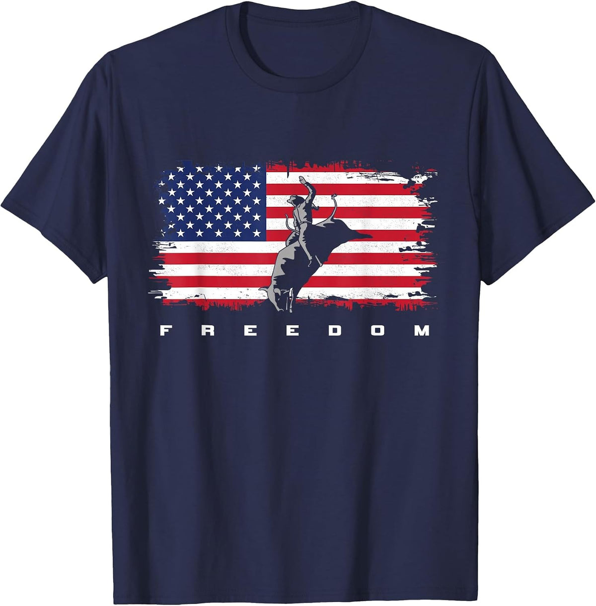 American Flag Bull Riding Apparel - Rodeo T-Shirt - Navy Blue