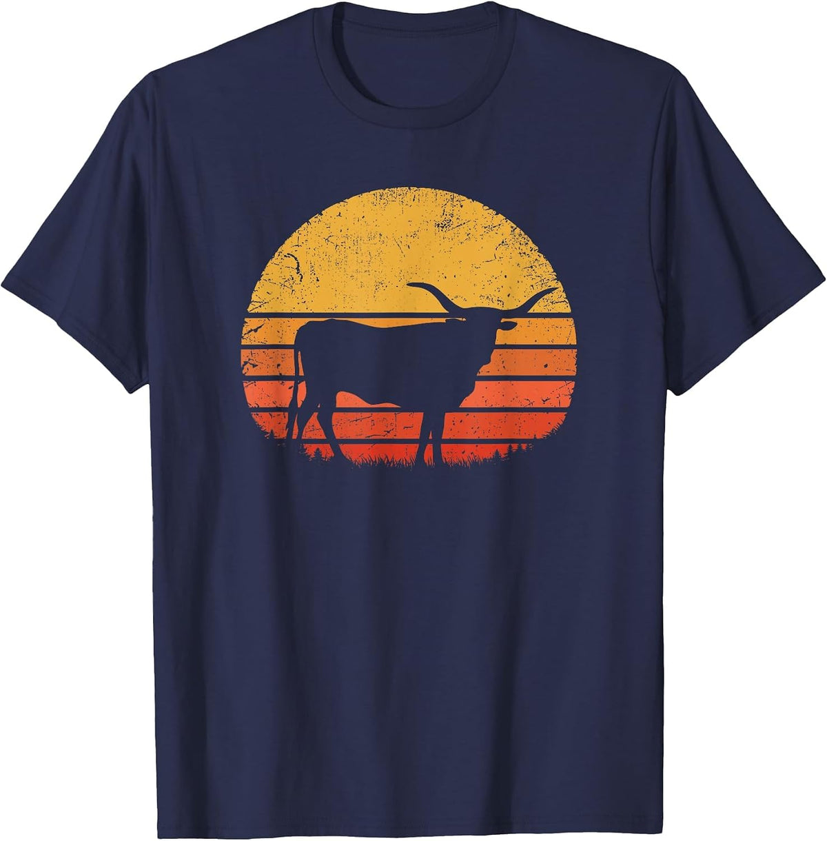 Longhorn Cattle | Retro Texas Cow Herd Vintage Texan Farmer T-Shirt - Navy Blue