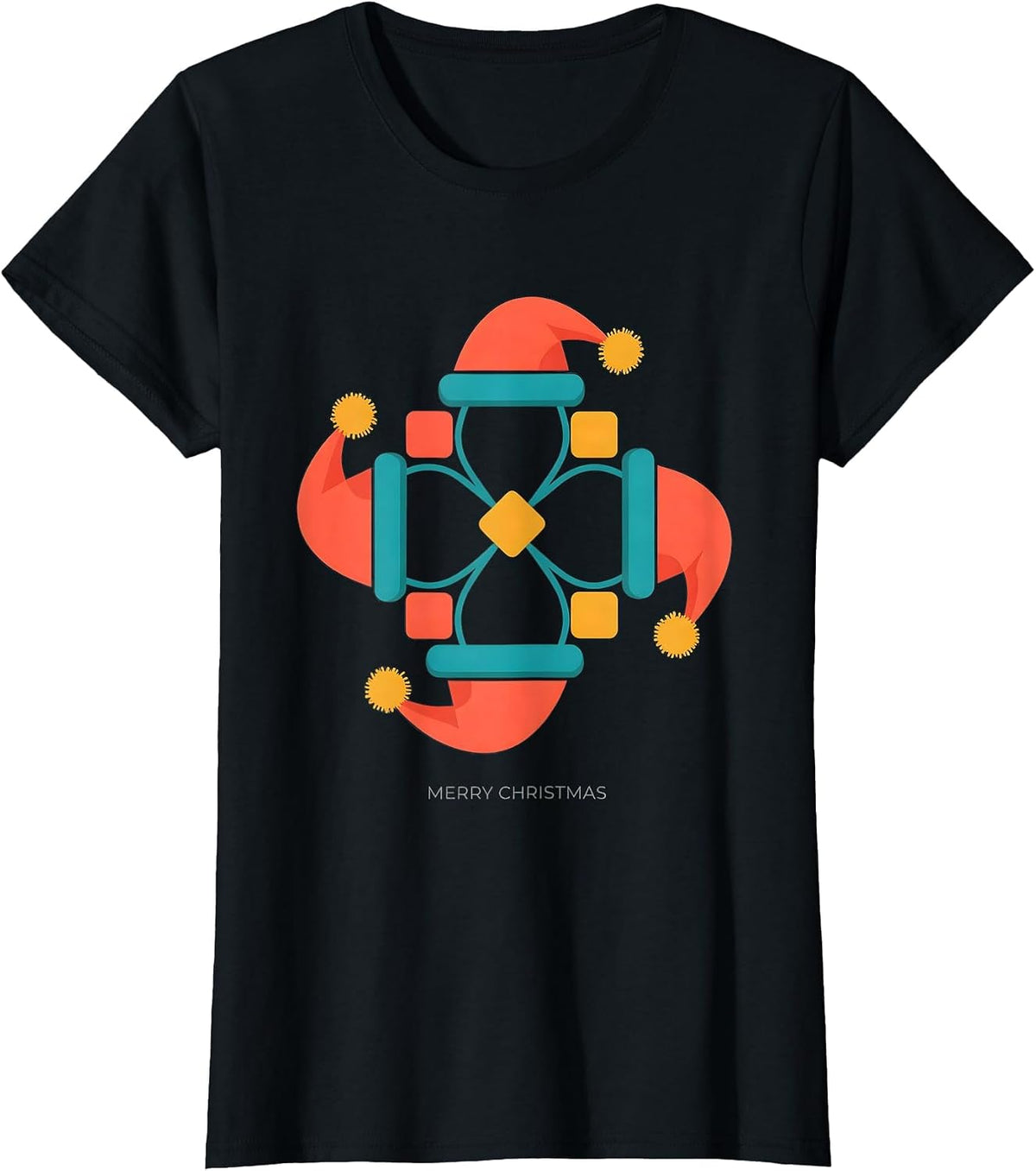 Merry Christmas Flat Vector Santa Hat Family Matching T-Shirt - Black