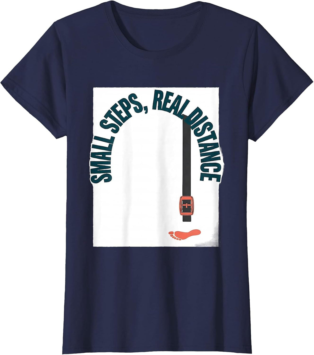 Women's Small Steps Real Distance Bold Screenprint OT PT Therapist T-Shirt - Navy Blue
