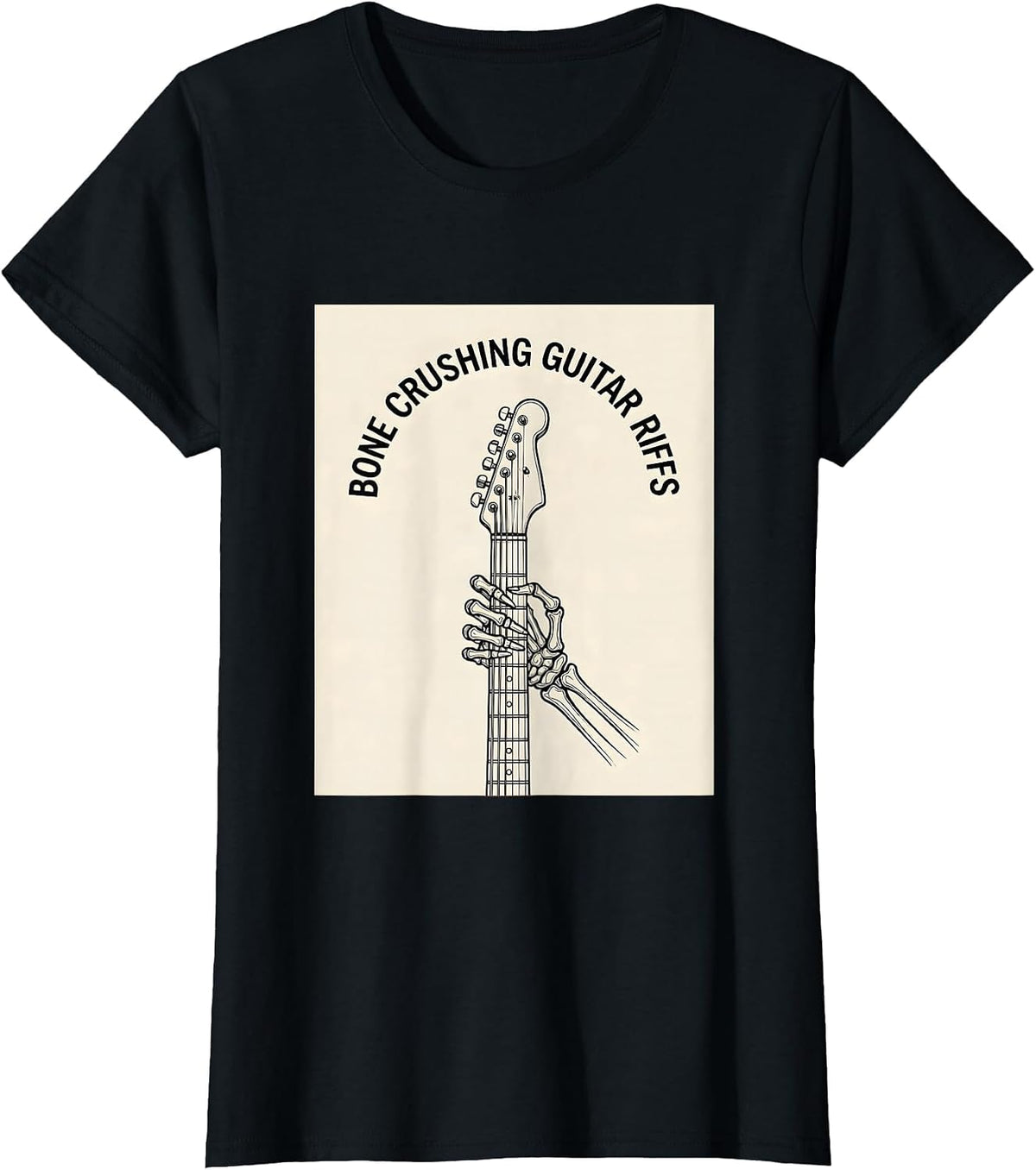 Women's Skeleton Rock Band Bone Crushing Guitar Riffs T-Shirt - Black