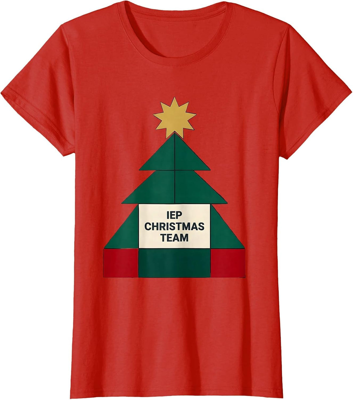 IEP Christmas Team Quilt Block Patchwork Special Ed Teacher T-Shirt - Red