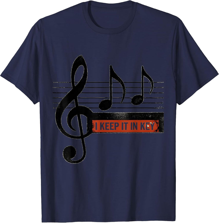 I Keep It In Key Editorial Conceptual Musician Music Lover T-Shirt - Navy Blue
