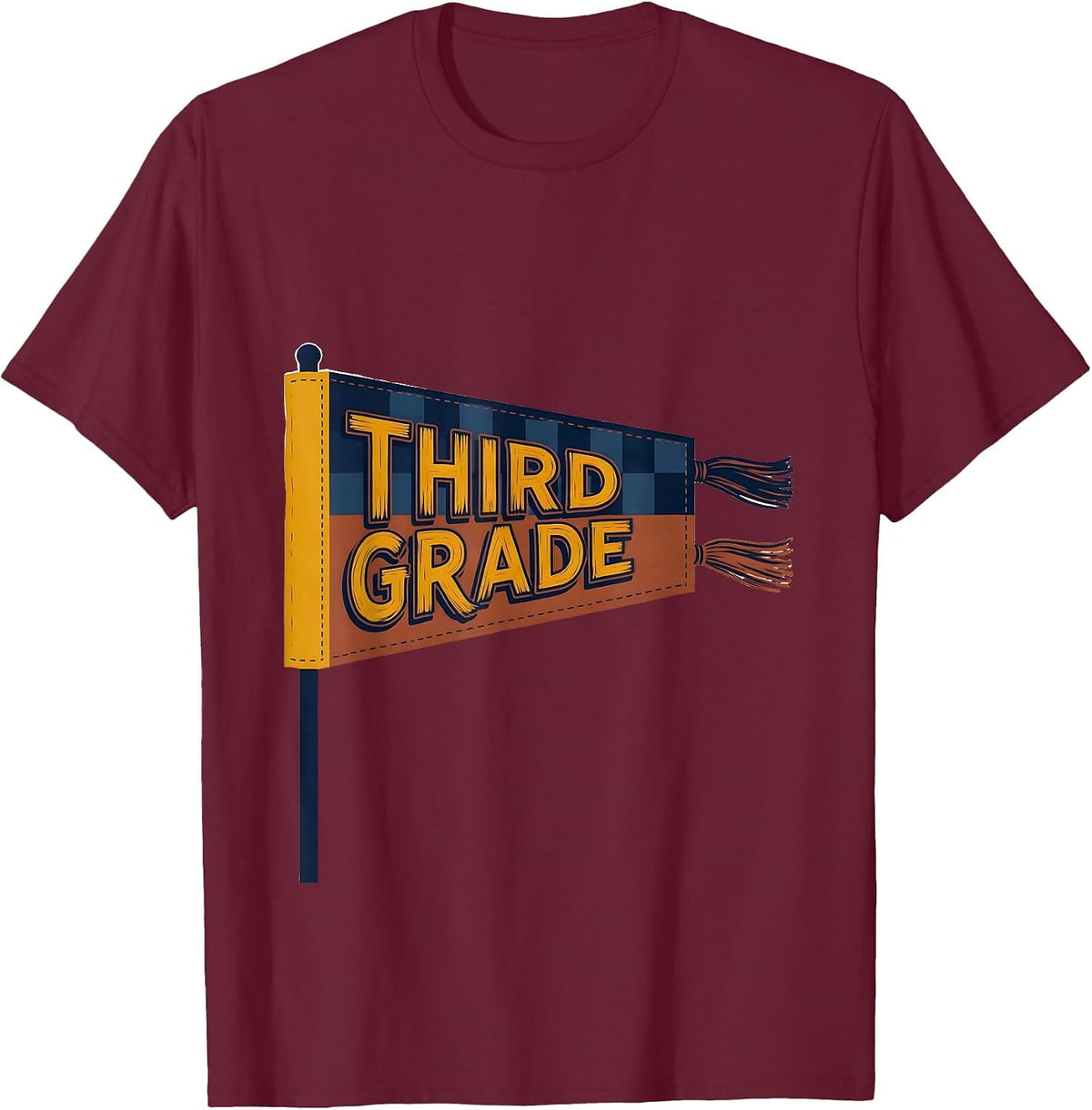 Third Grade Retro Style Back to School Sign Painter Pennant T-Shirt - Burgundy