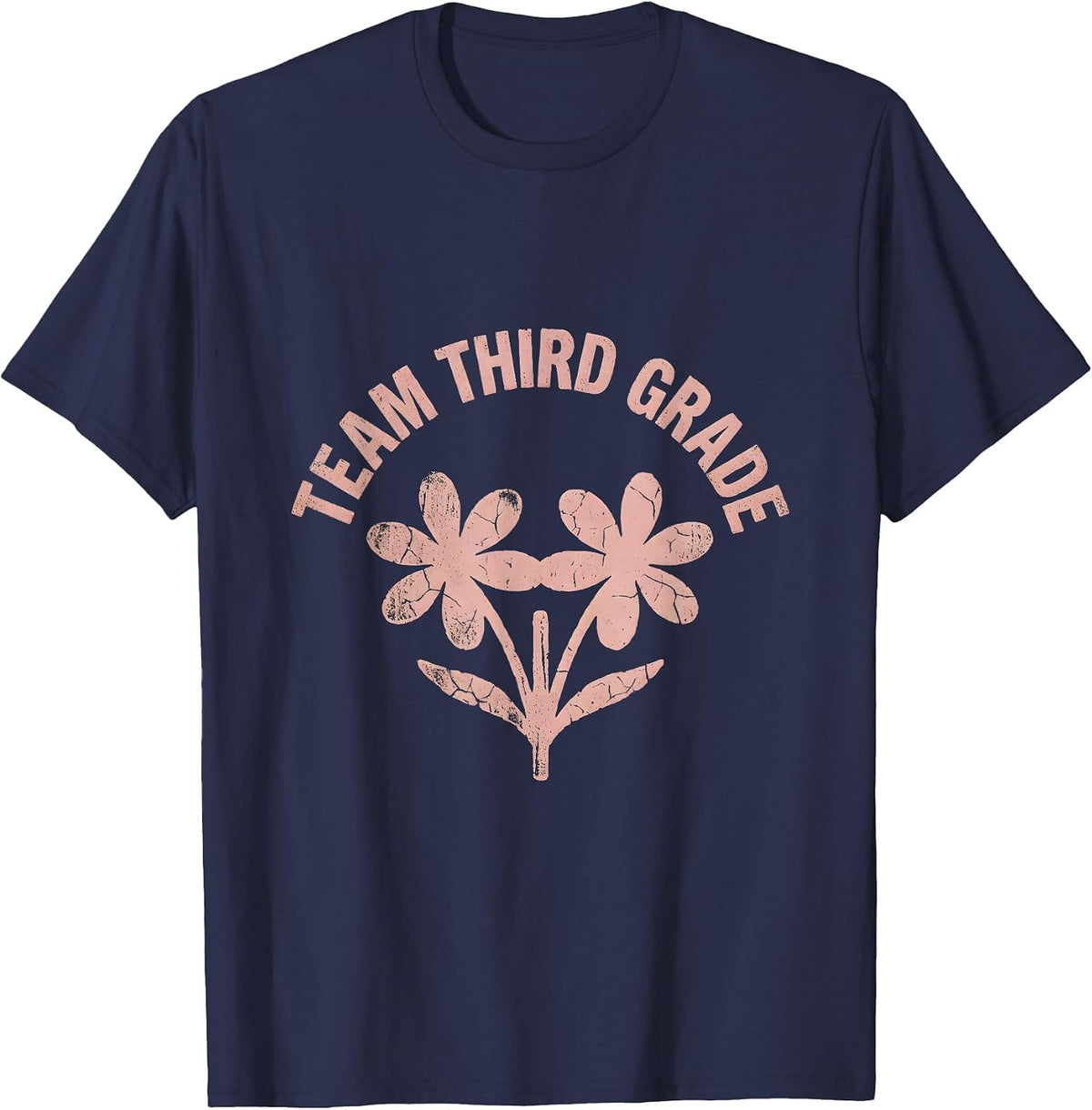 Team Third Grade Boho Vintage Wildflower Teacher Back T-Shirt - Navy Blue