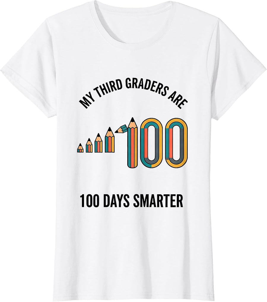 Women's My Third Graders Are 100 Days Smarter Retro Teacher 100th T-Shirt - White