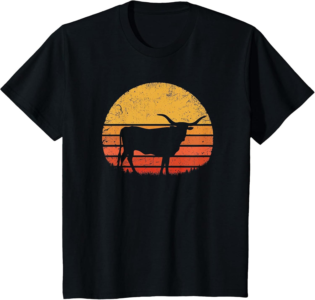 Longhorn Cattle | Retro Texas Cow Herd Vintage Texan Farmer T-Shirt - Black