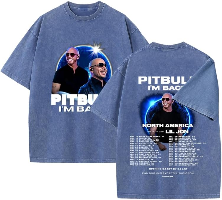 Pitbulls Merch Shirt 2026 I'm Back World Tour Music Tshirt for Fans - Blue
