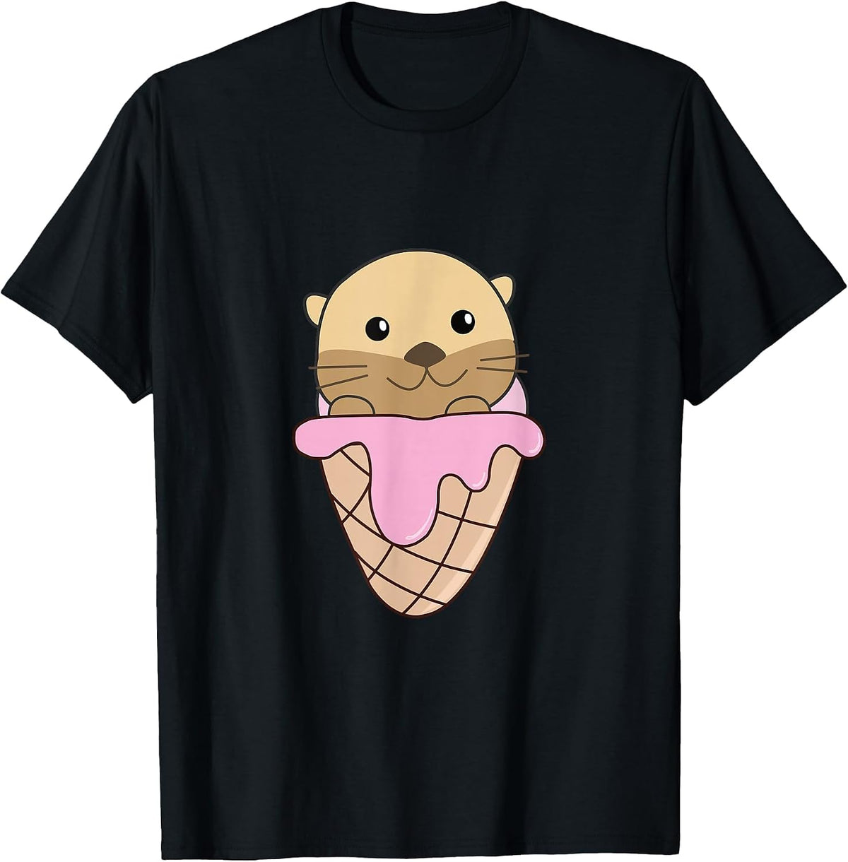 Otter Strawberry Ice Cream Waffle Cute Animals Otter T-Shirt - Black