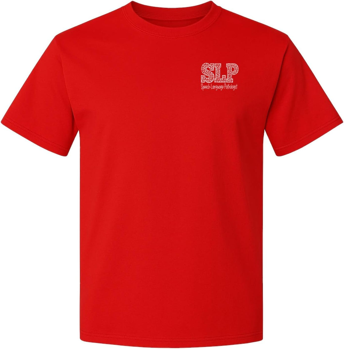 Speech Language Pathologist T-Shirt, SLP Left Chest Design for Speech Therapist Gifts - Red