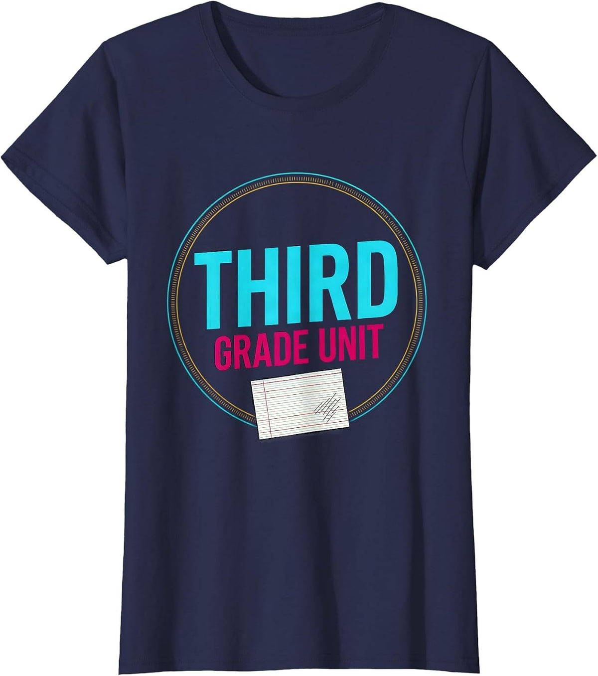 Women's Third Grade Unit Colorful Teacher Grade Level Humor T-Shirt - Navy Blue