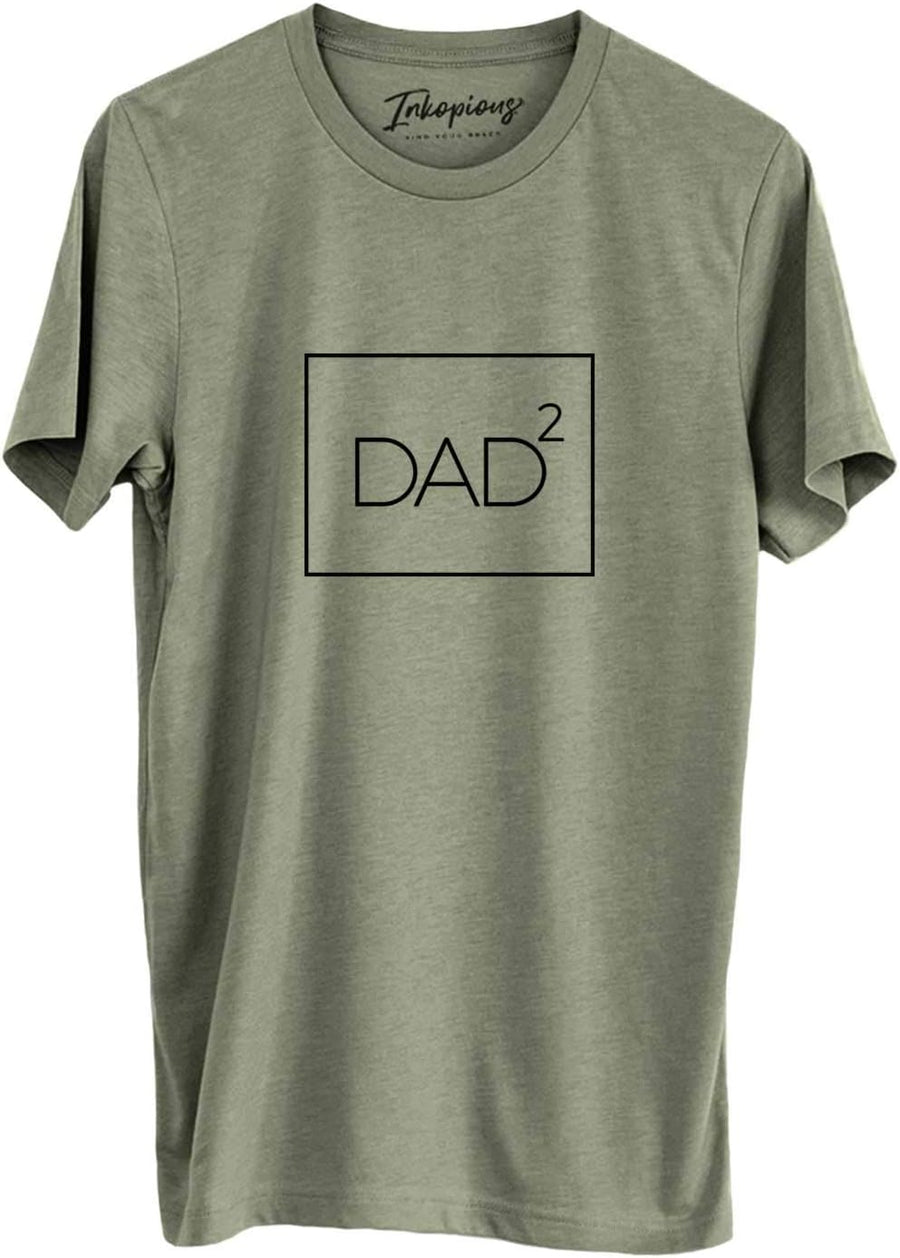 Dad2 Squared T-Shirt - Gift for New Dad of 2- Unisex Crewneck Small Grey - Olive Crewneck