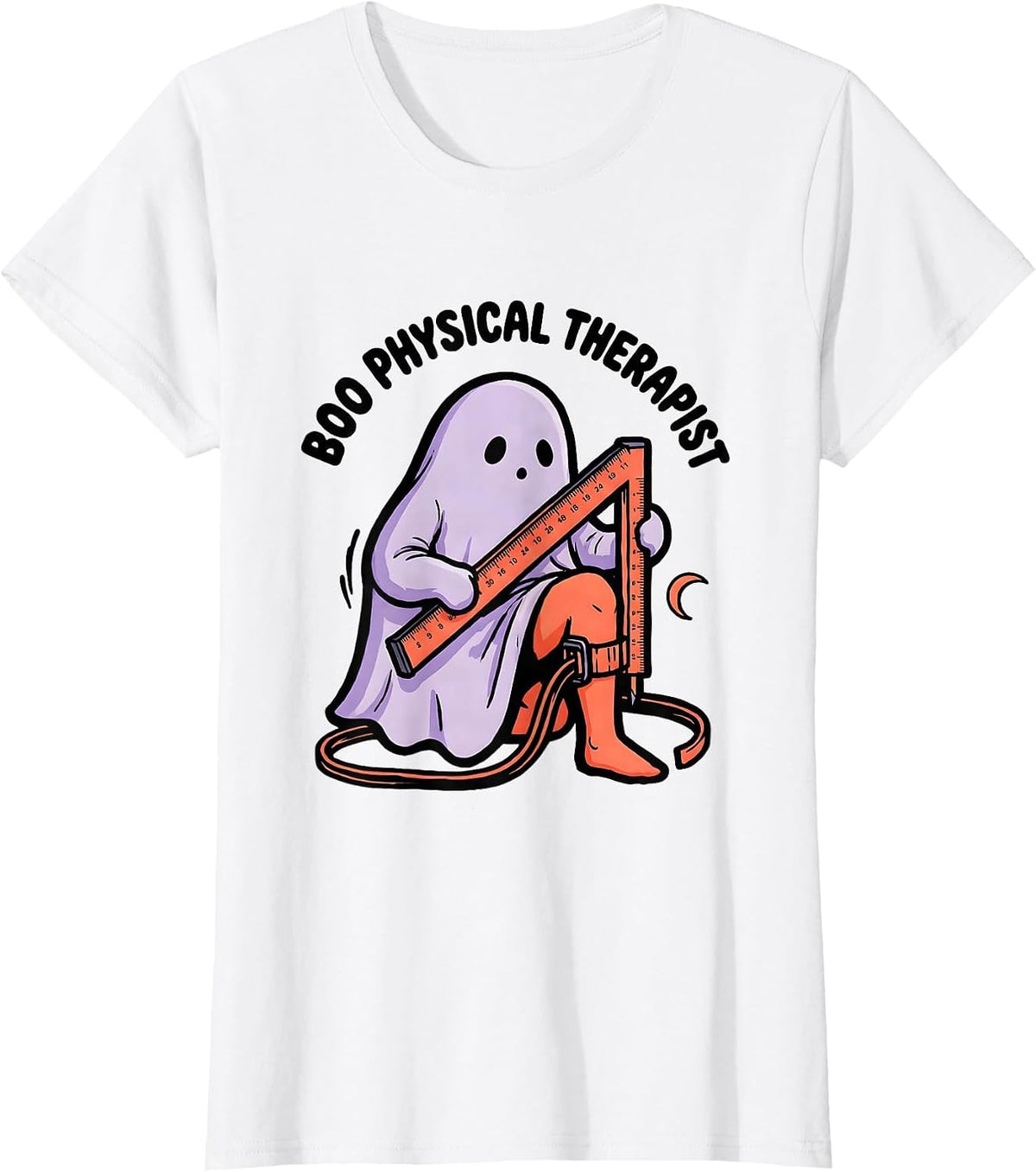 Boo Physical Therapist Cute Ghost Humor Halloween Occupation T-Shirt - White