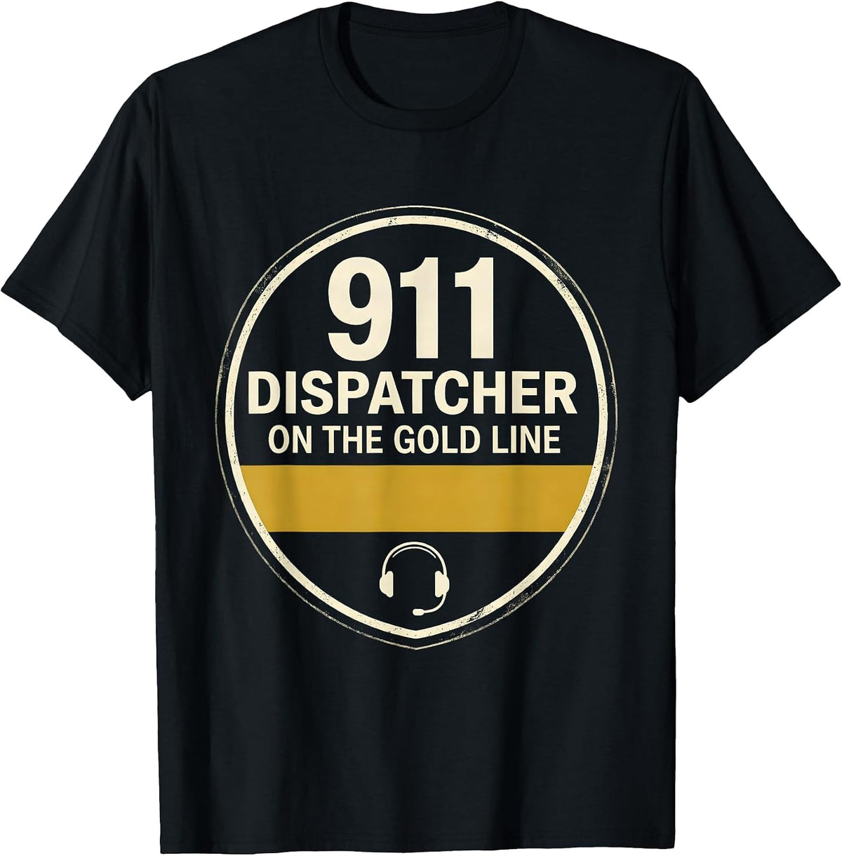 Men's 911 Dispatcher On The Gold Line Tribute Thin Line T-Shirt - Black