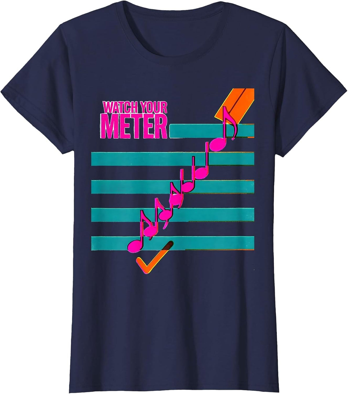 Women's Watch Your Meter Risograph Music Teacher Pun Humor T-Shirt - Navy Blue