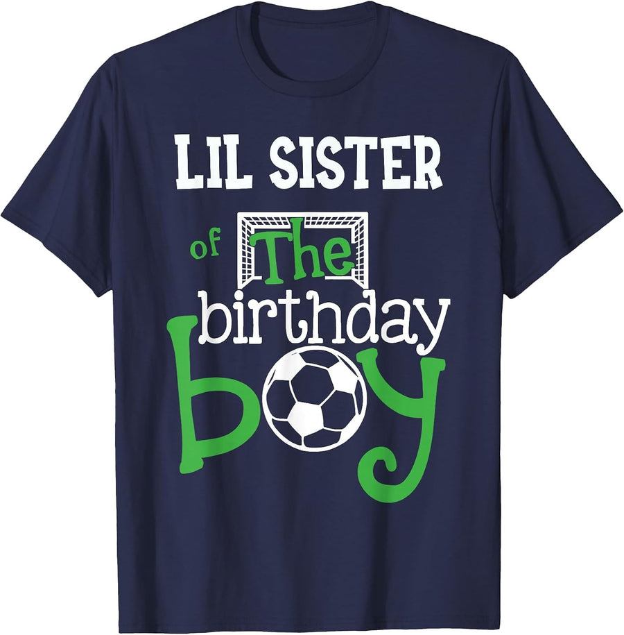 Lil Sister of The Birthday Boy Soccer Player Matching Family T-Shirt - Navy Blue