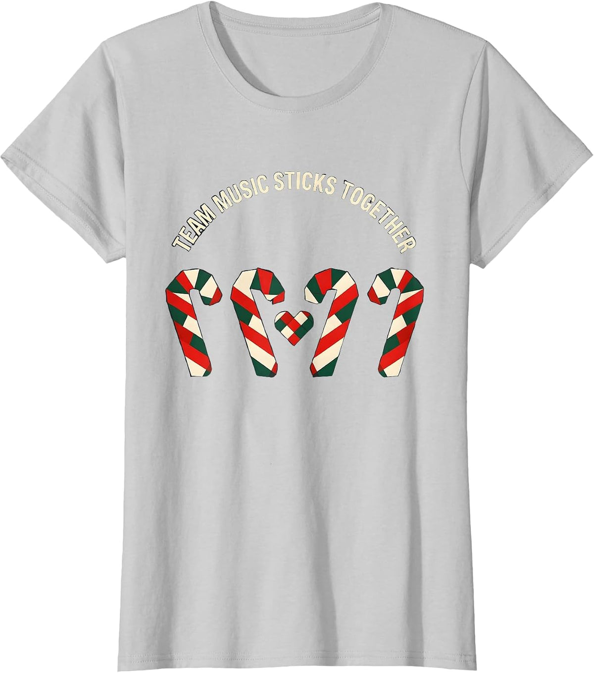 Team Music Sticks Together Quilted Candy Cane Teacher T-Shirt - Silver Grey
