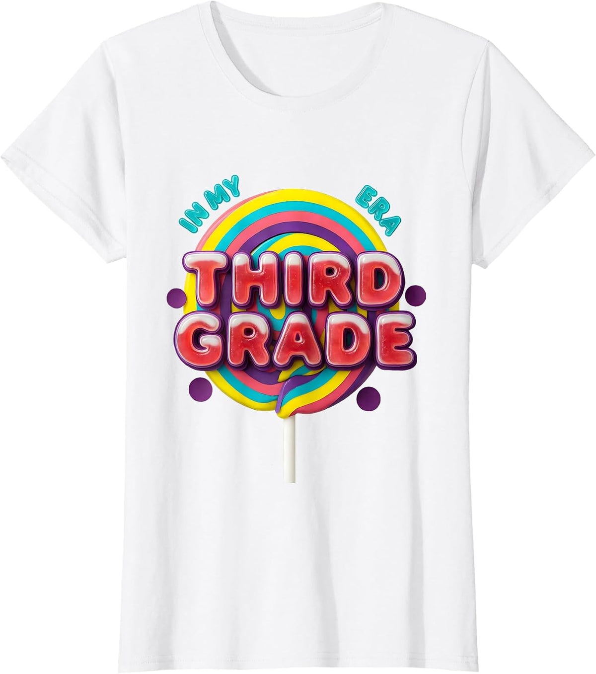 Women's In My Third Grade Era Retro Gummy Girl Teacher Back T-Shirt - White