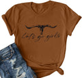 Let's Go Girl Shirt Women Western Bleached T-Shirt Retro Country Music Tee Shirt Cowgirls Shirts Short Sleeve Tops - Brown