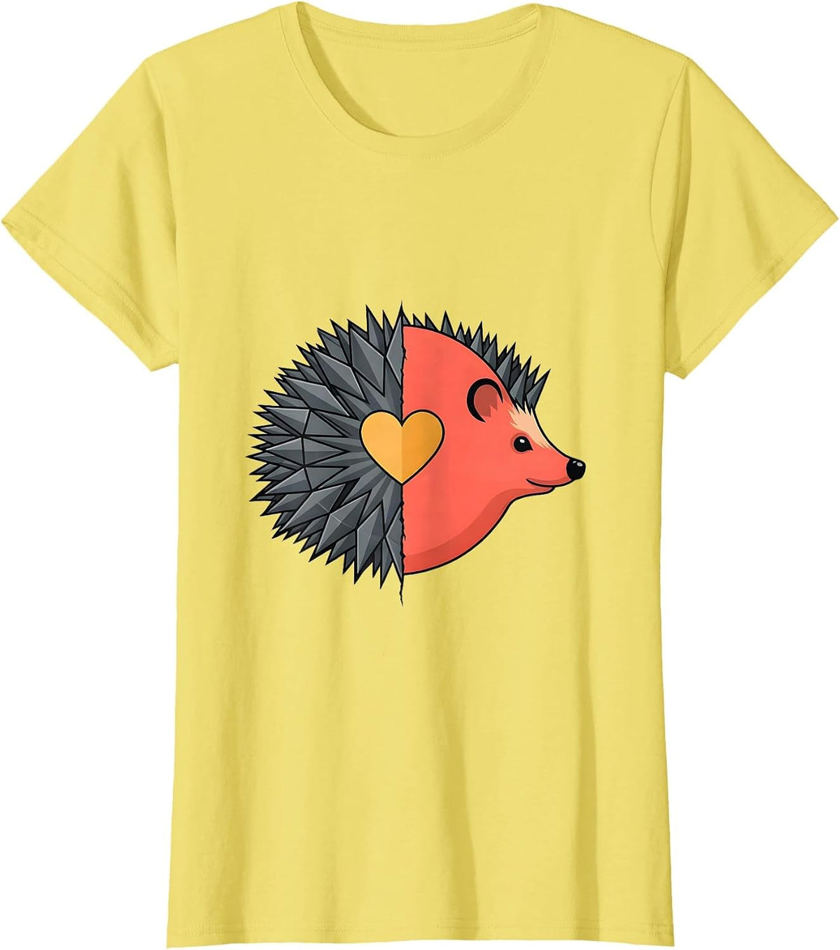 Women's Hedgehog Half Split Cute Cartoon Animal Lover Humor T-Shirt - Lemon Yellow