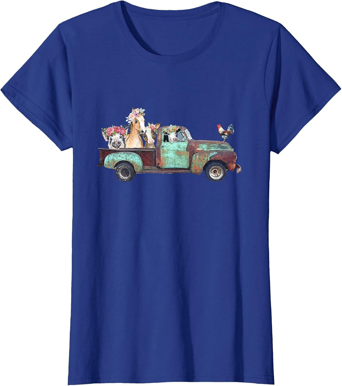 Farm Pickup Truck with Farm Animals Farming T-Shirt - Royal Blue