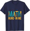 Math Runs In Me Mathematician Design T-Shirt - Navy Blue