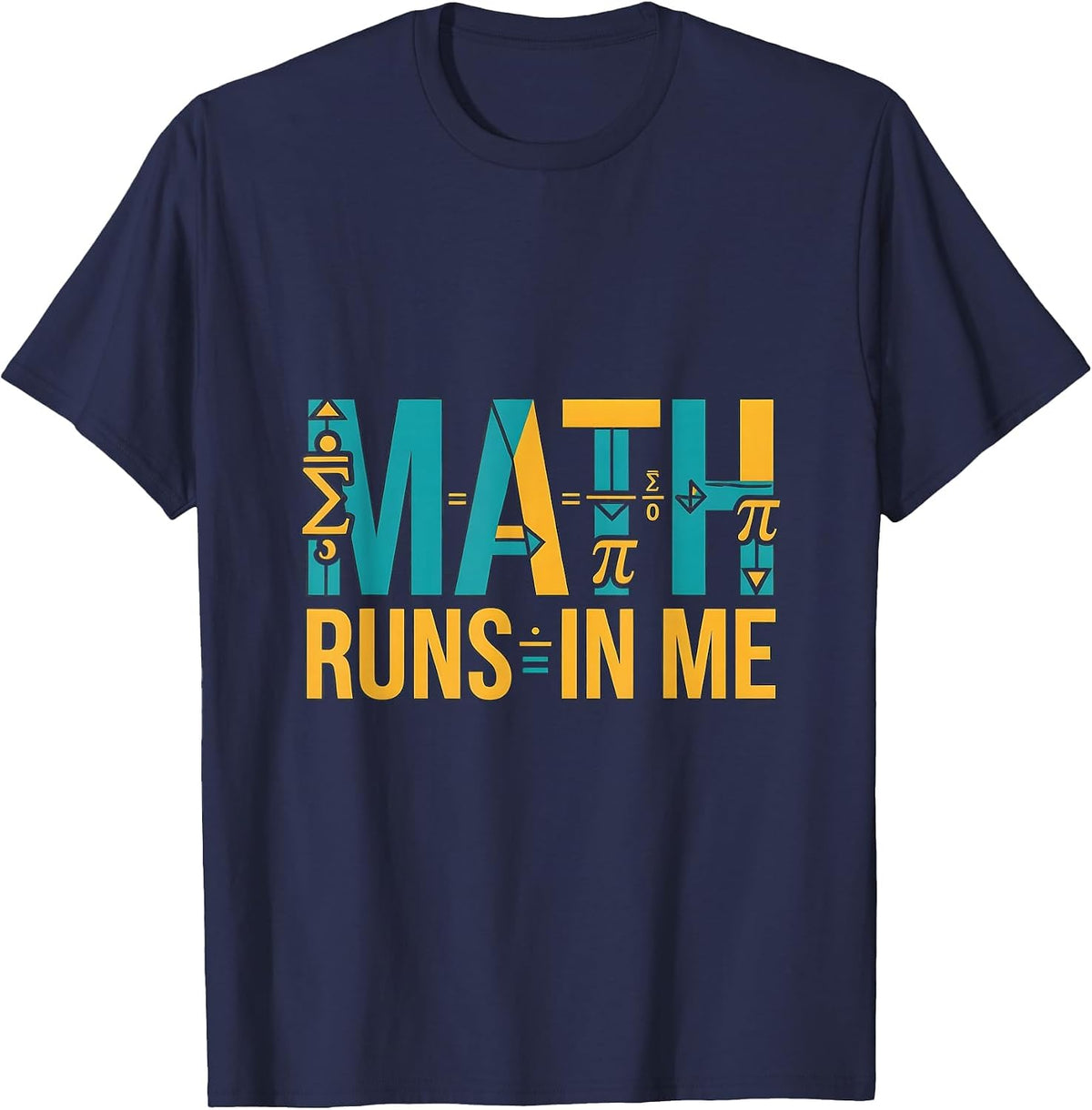 Math Runs In Me Mathematician Design T-Shirt - Navy Blue