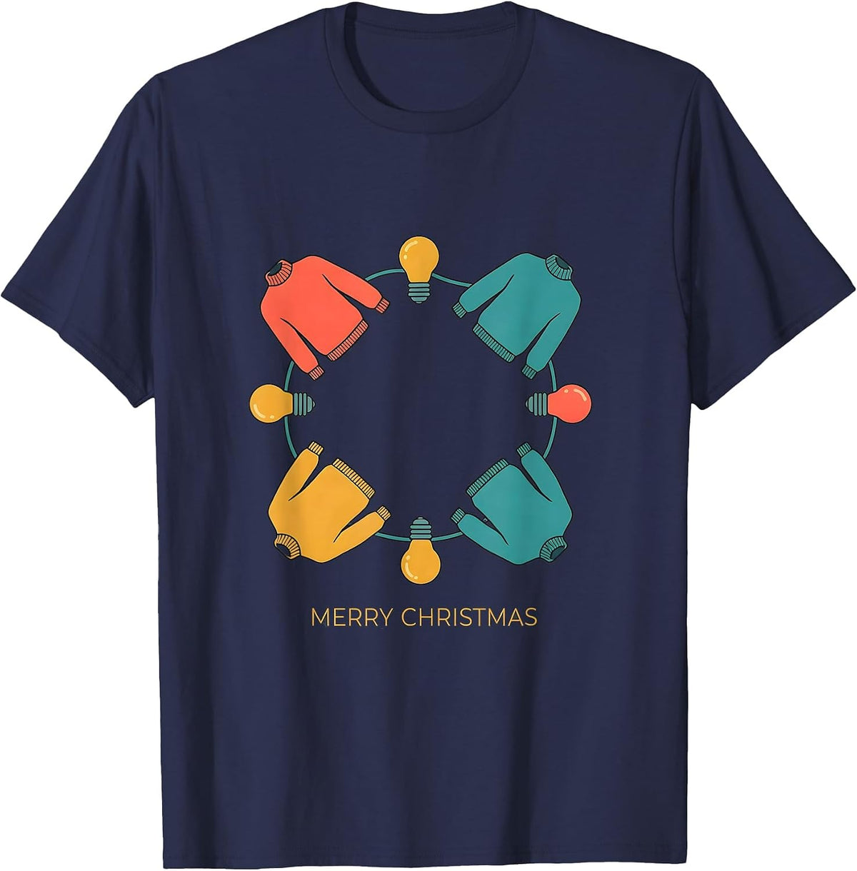 Men's Merry Christmas Family Matching Pajama Christmas Lights T-Shirt - Navy Blue