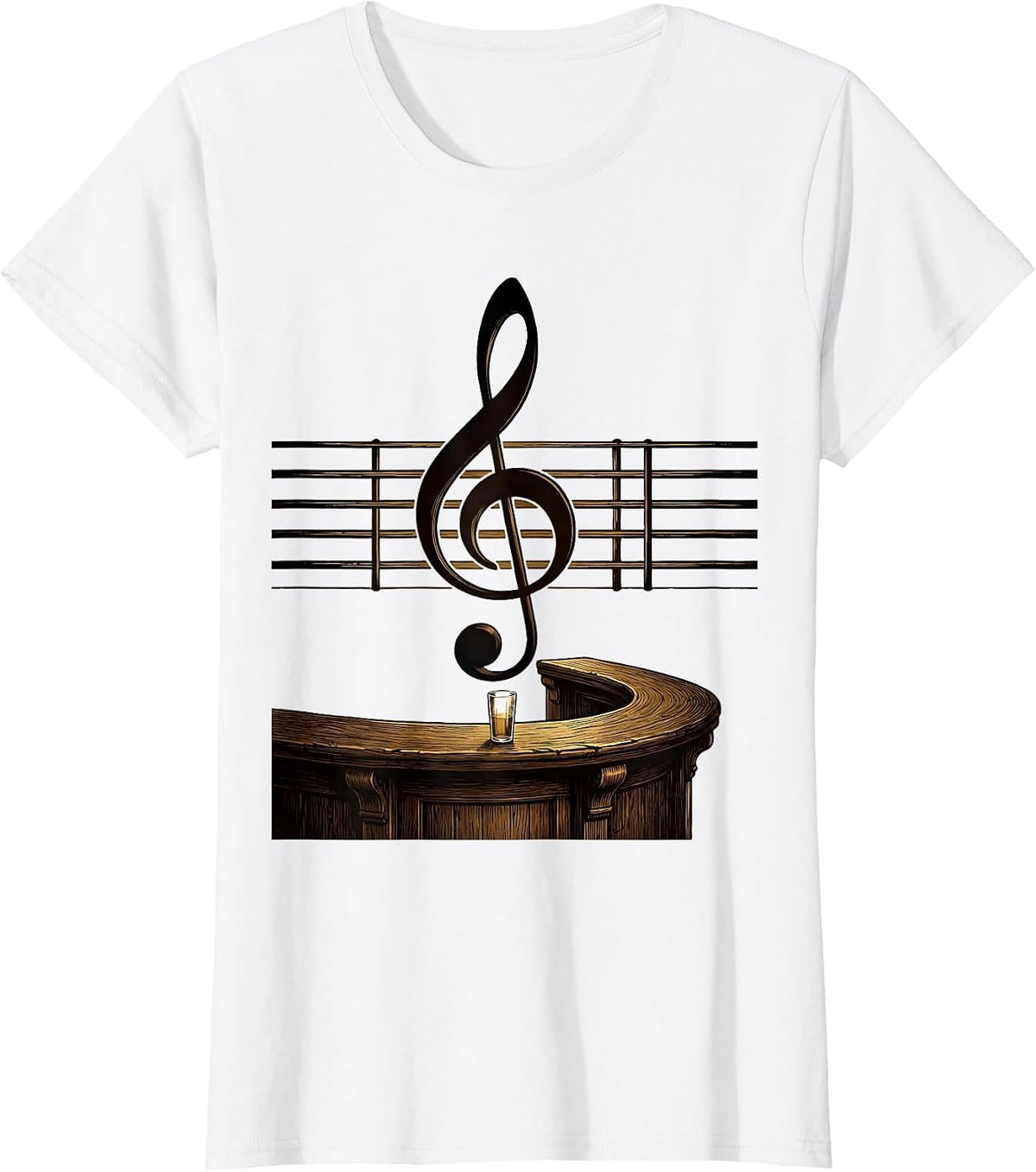 Women's Vintage Treble Clef Tavern Counter Music Lover Humor T-Shirt - White